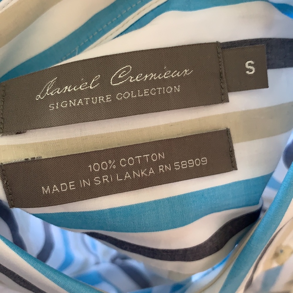 DANIEL CREMIEUX NWT MEN’S TAN BLUE WHITE STRIPED SHORT SLEEVE BUTTON FRONT S - Picture 6 of 6